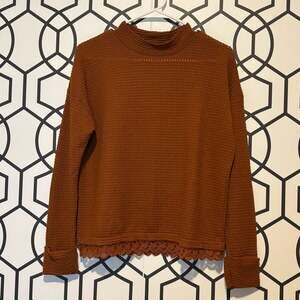 Eyeshadow Women's Rust Orange Waffle Knit Mock Neck Sweater with Lace Size Med